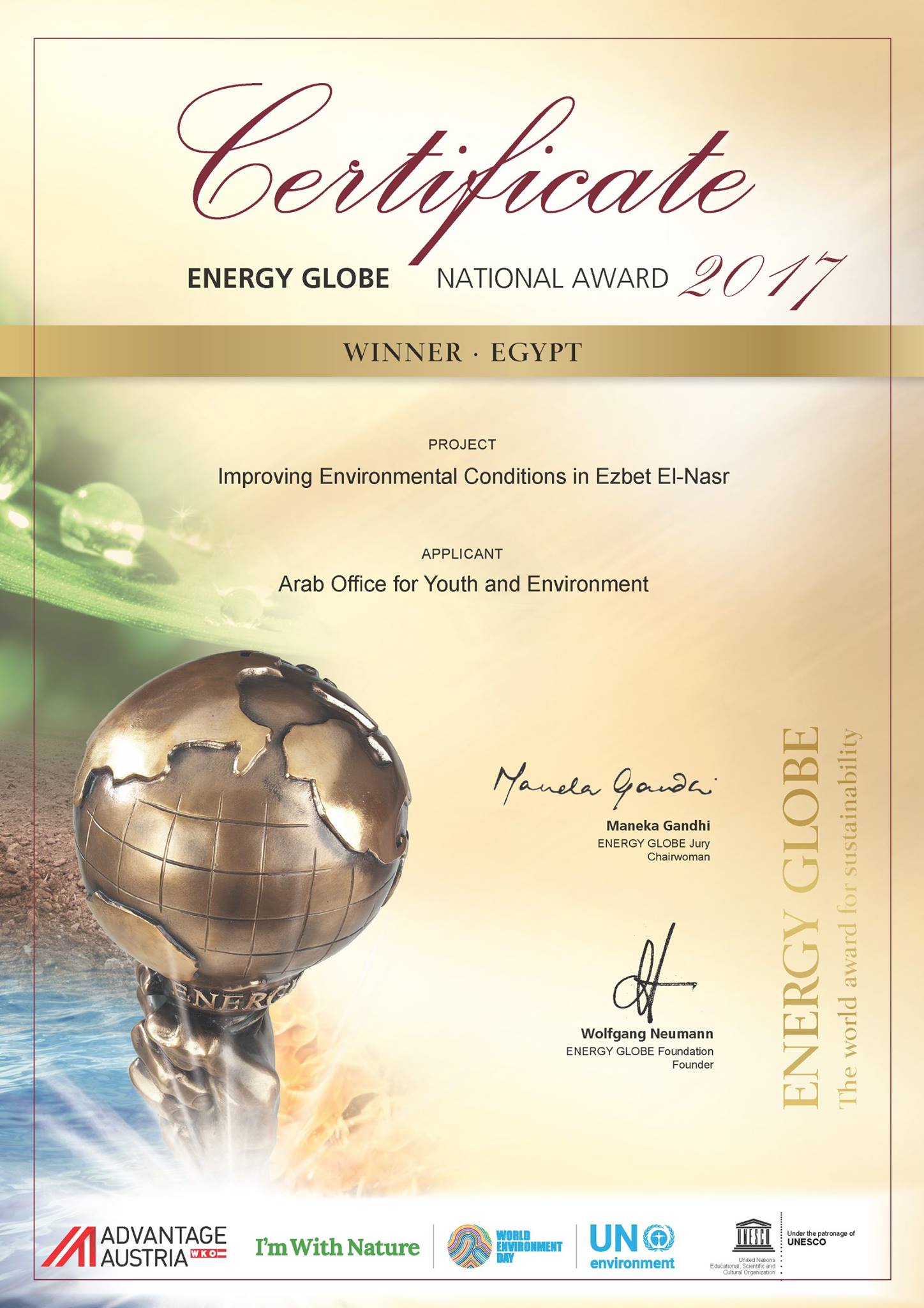 Arab Office for Youth and Environment wins the National Energy Award